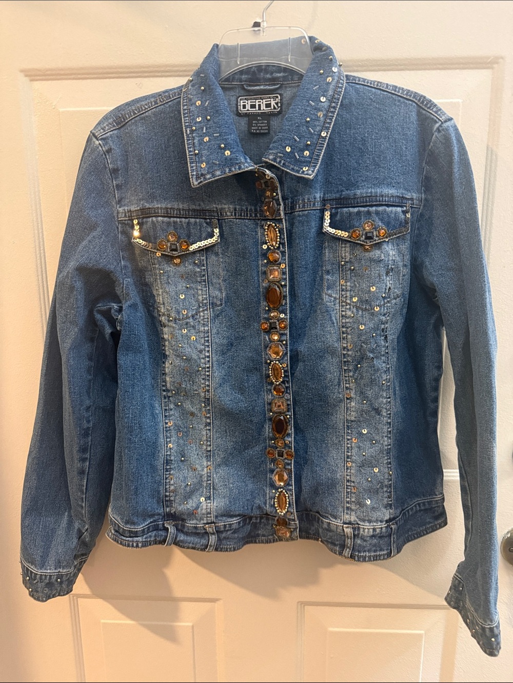 Berek Blue Denim Jacket with Amber Jewel Accents. XLarge